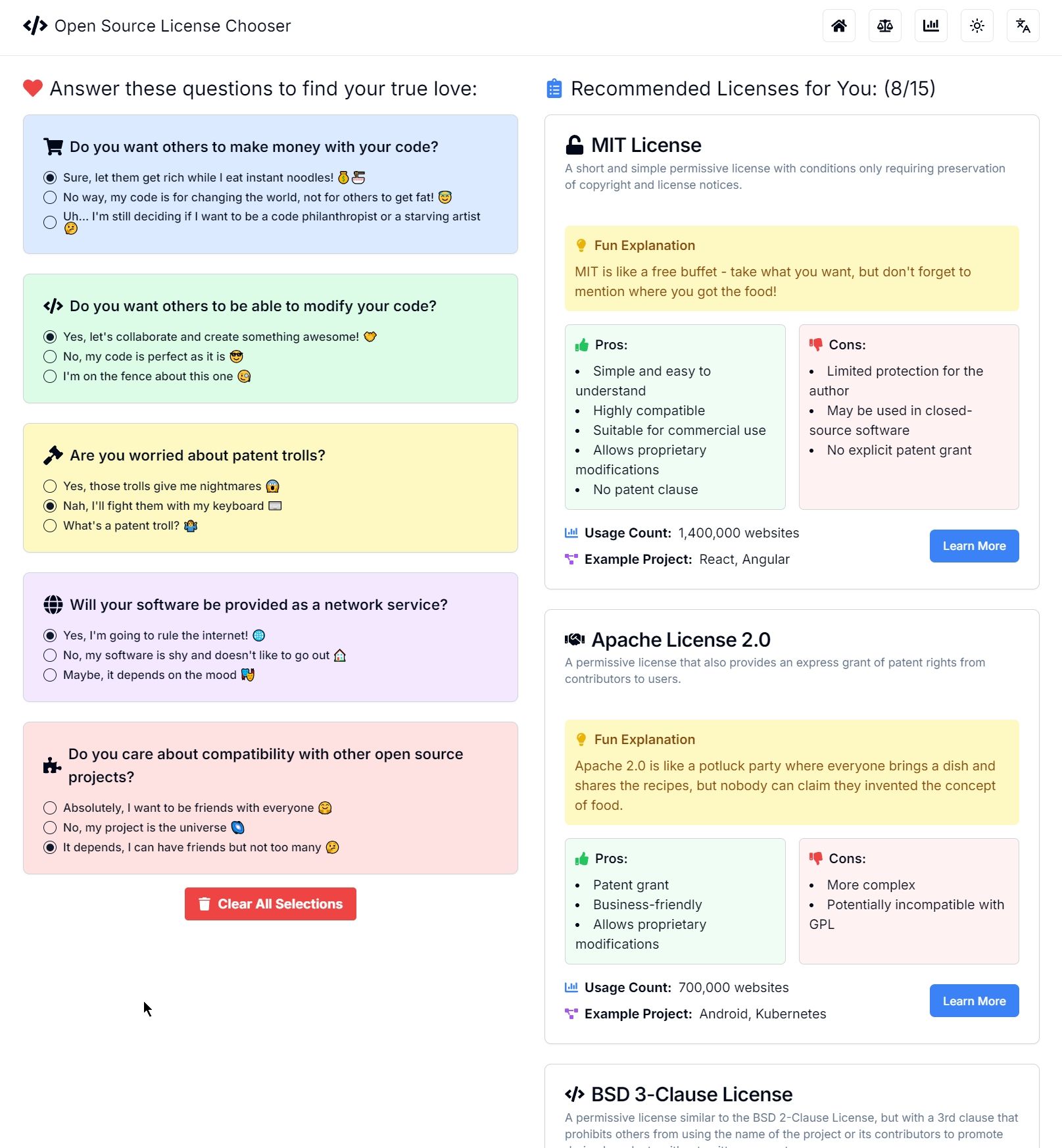 Open Source License Chooser