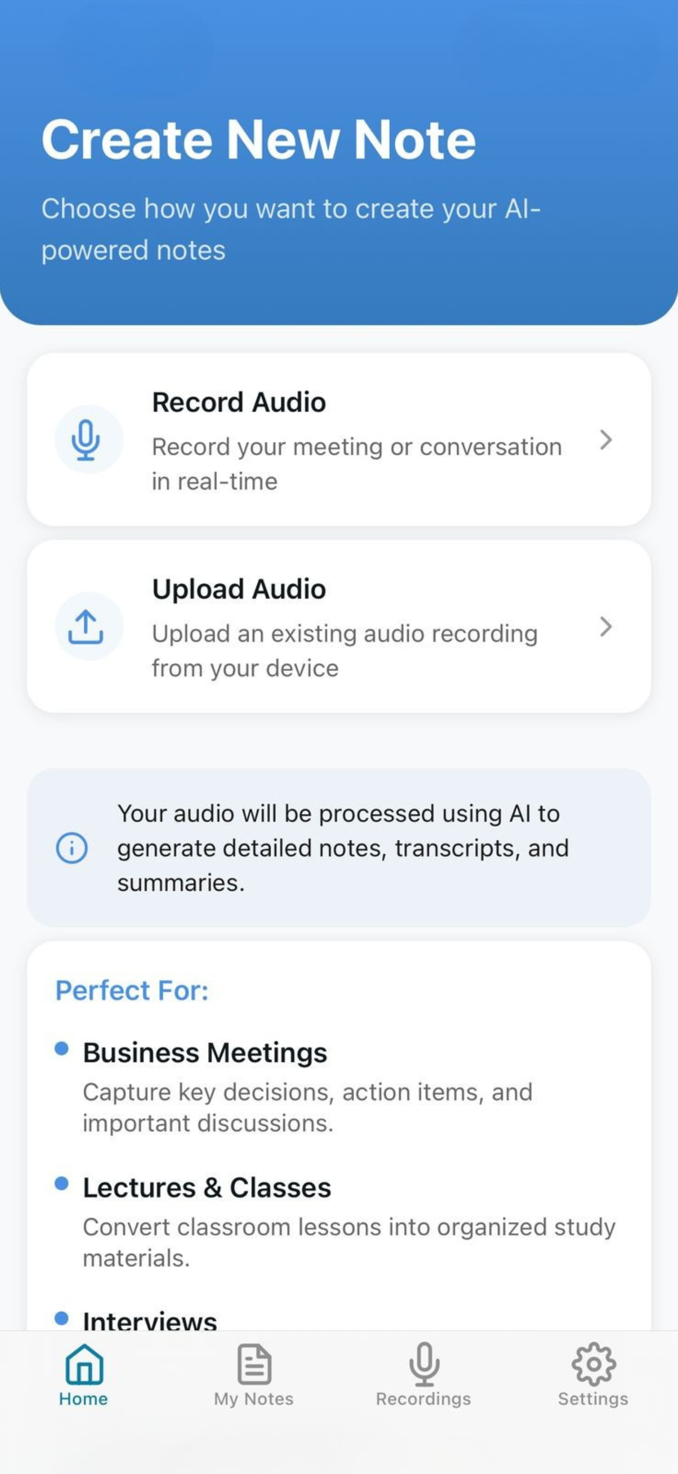 Note AI Note Taking APP UI