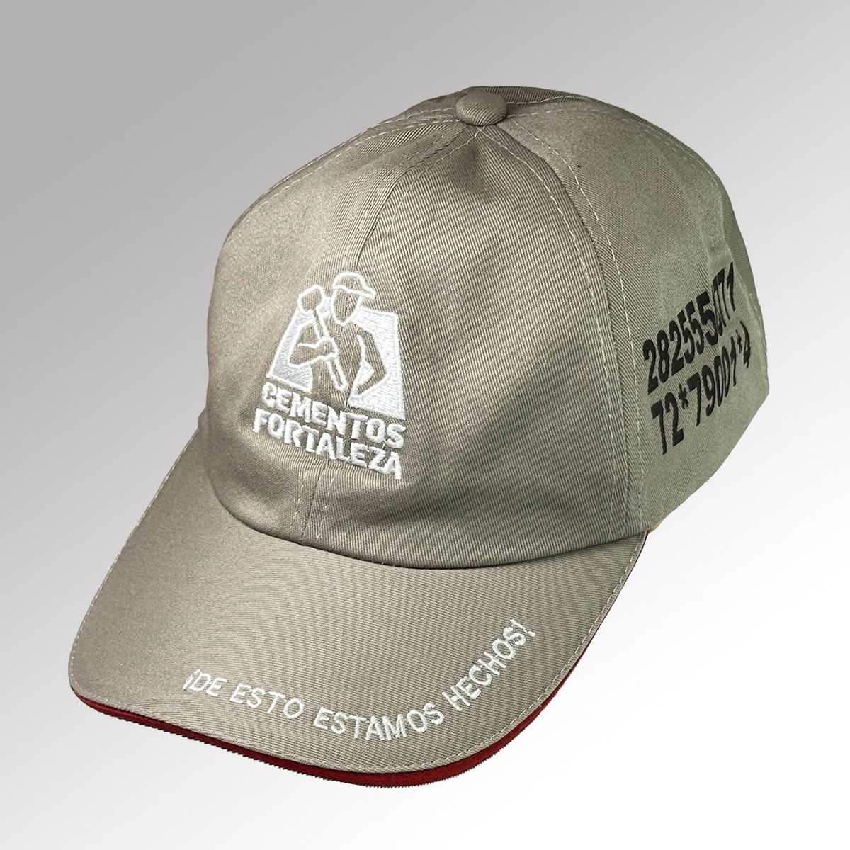 Gorra de tafetan, visera tipo sandiwch con bordado extra en visera CEMENTOS FORTALEZA