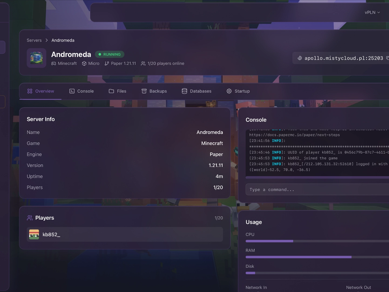 MistyCloud – Client Panel
