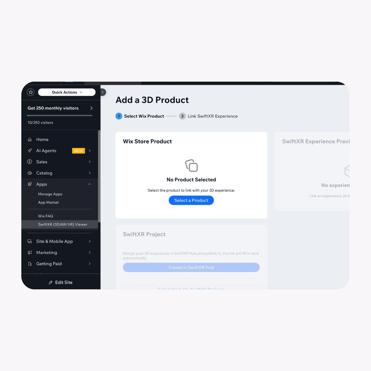 Wix Stores product page with SwiftXR viewer