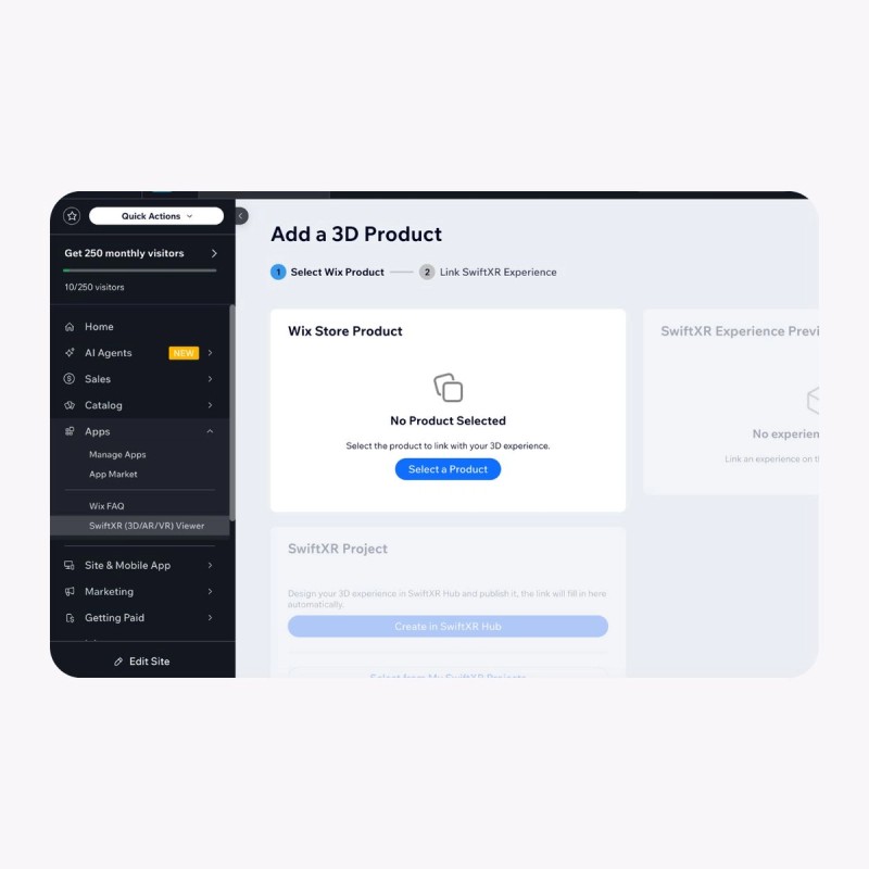 Wix Stores product page with SwiftXR viewer