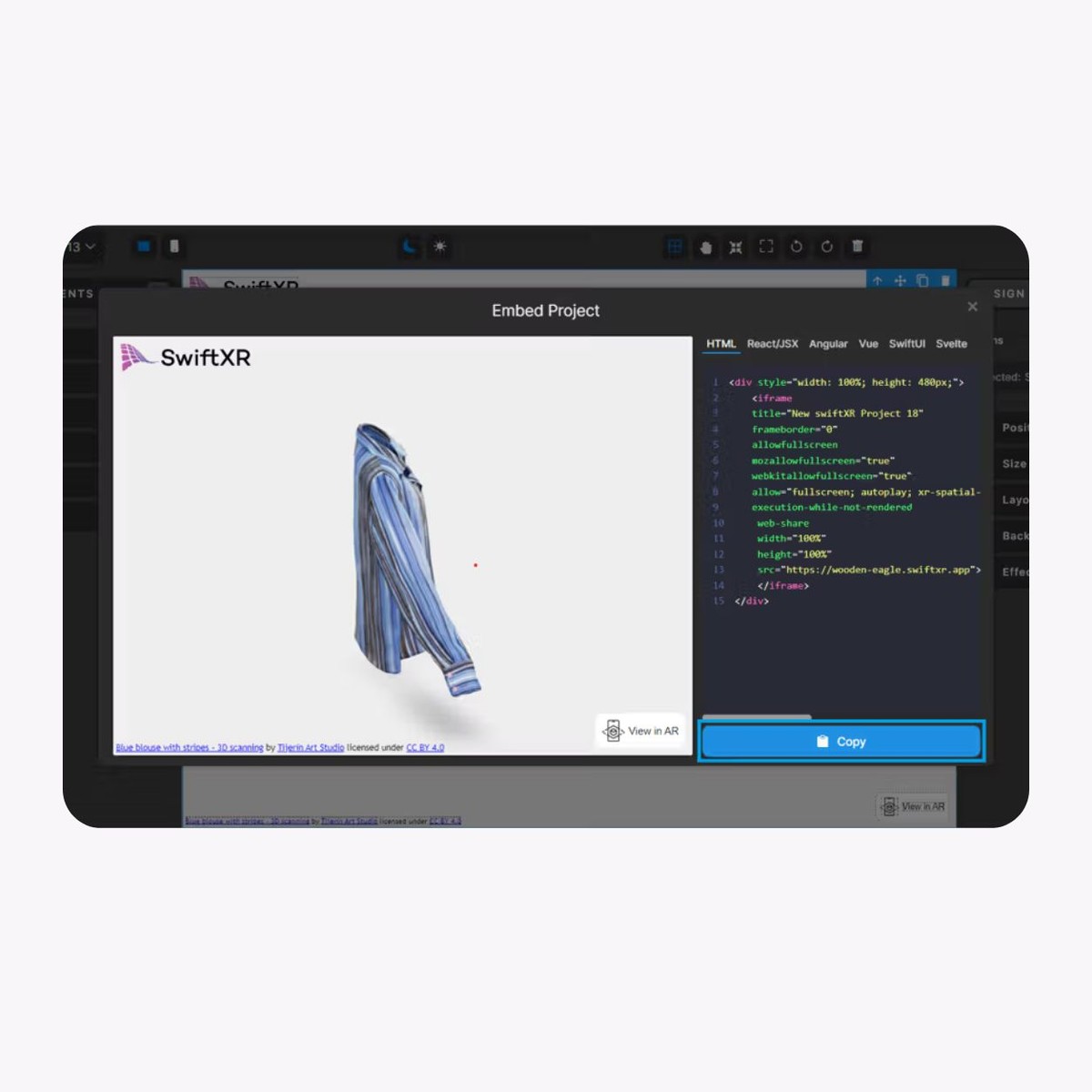 SwiftXR in a Webflow Custom Embed