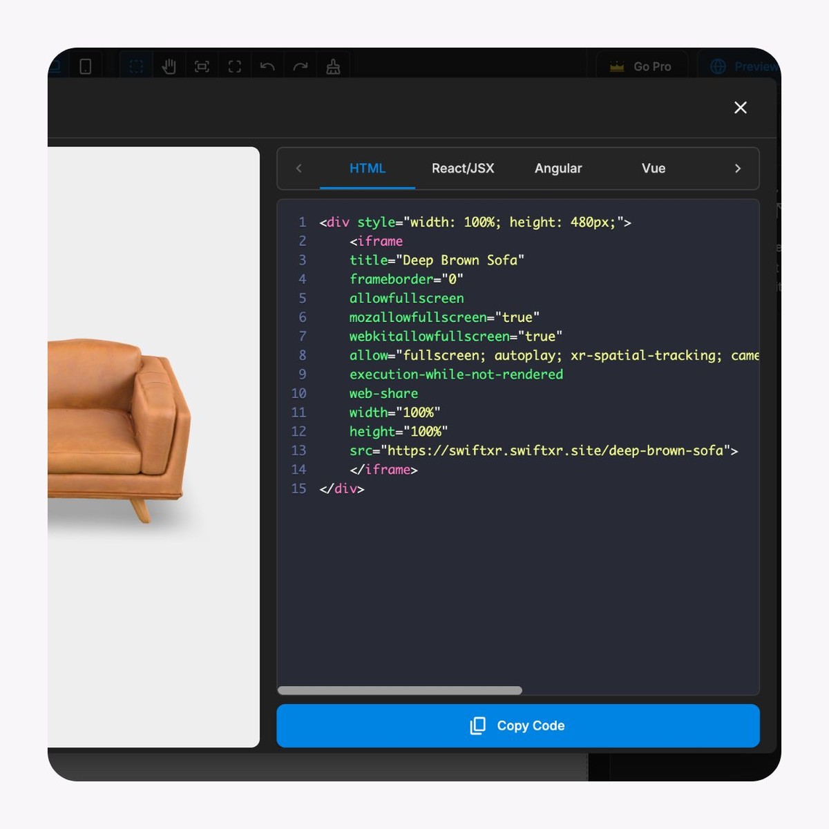 SwiftXR embed code