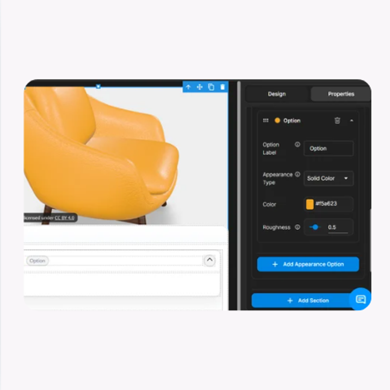 Real-time material swap in a configurator