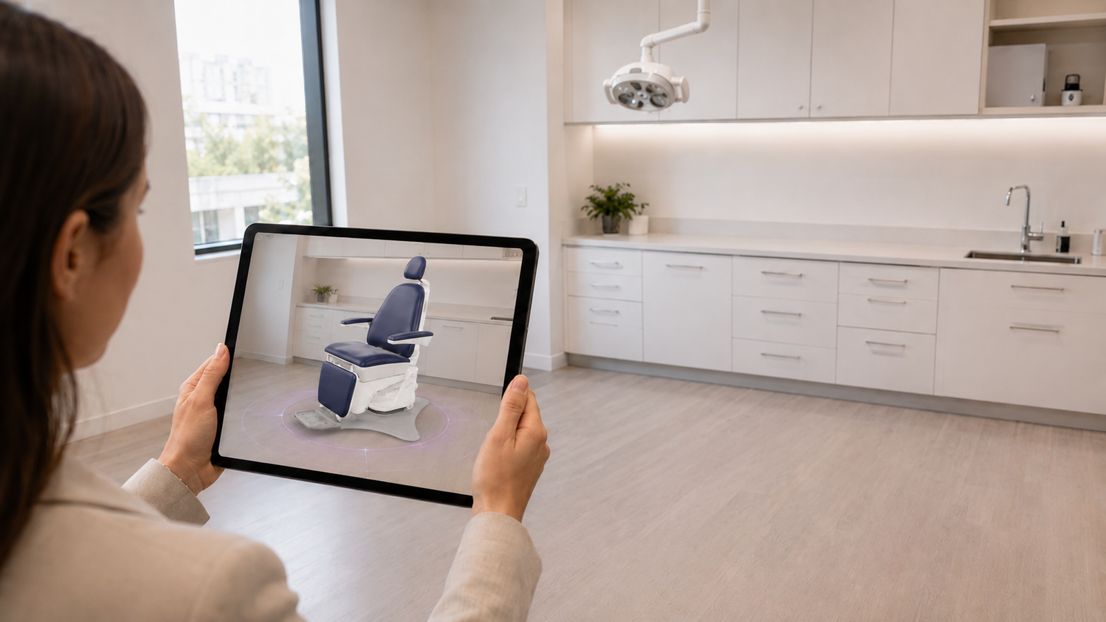 AR placement of a dental operatory chair in a planned clinical space