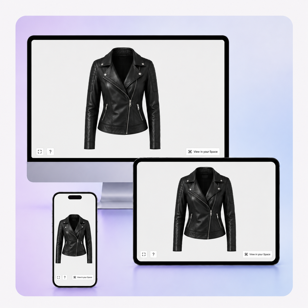A 3D model displayed in the SwiftXR viewer across desktop, tablet, and mobile devices.