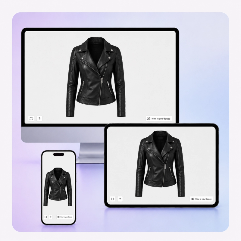 A 3D model displayed in the SwiftXR viewer across desktop, tablet, and mobile devices.