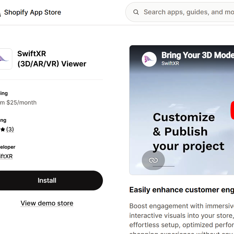 SwiftXR Shopify app install