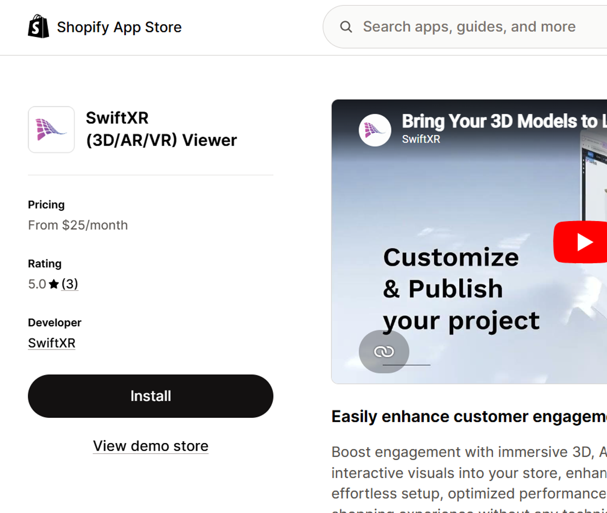 SwiftXR Shopify app install