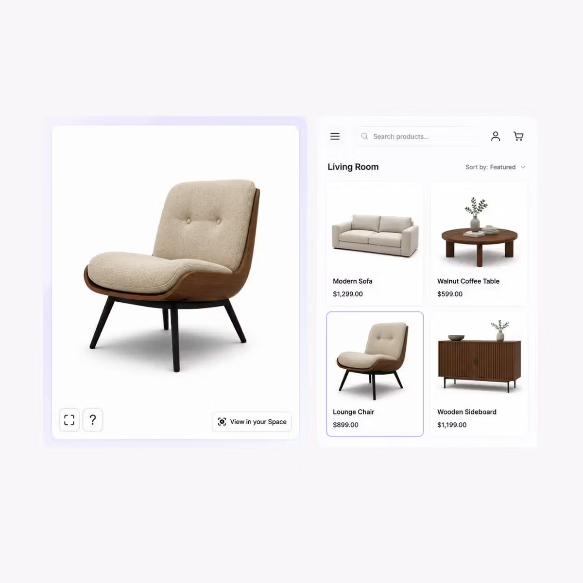 Furniture model displayed in an interactive 3D viewer.