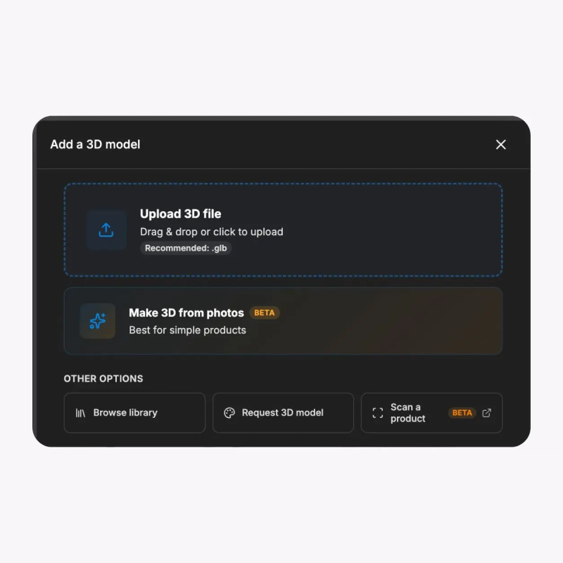 SwiftXR upload screen showing supported 3D file formats