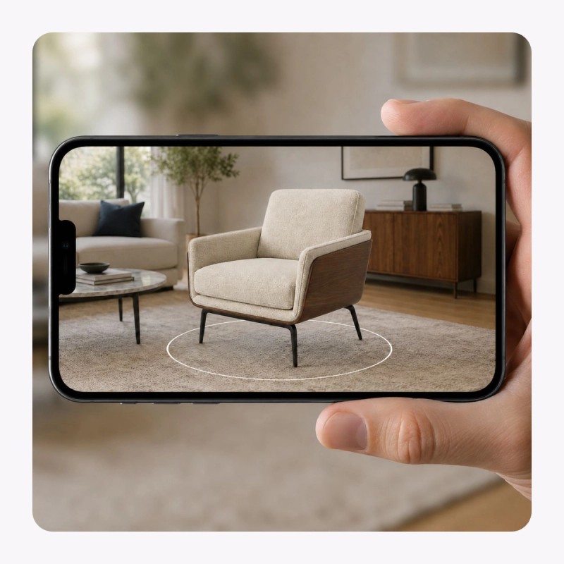 A 3D model placed in a real room with AR on a phone