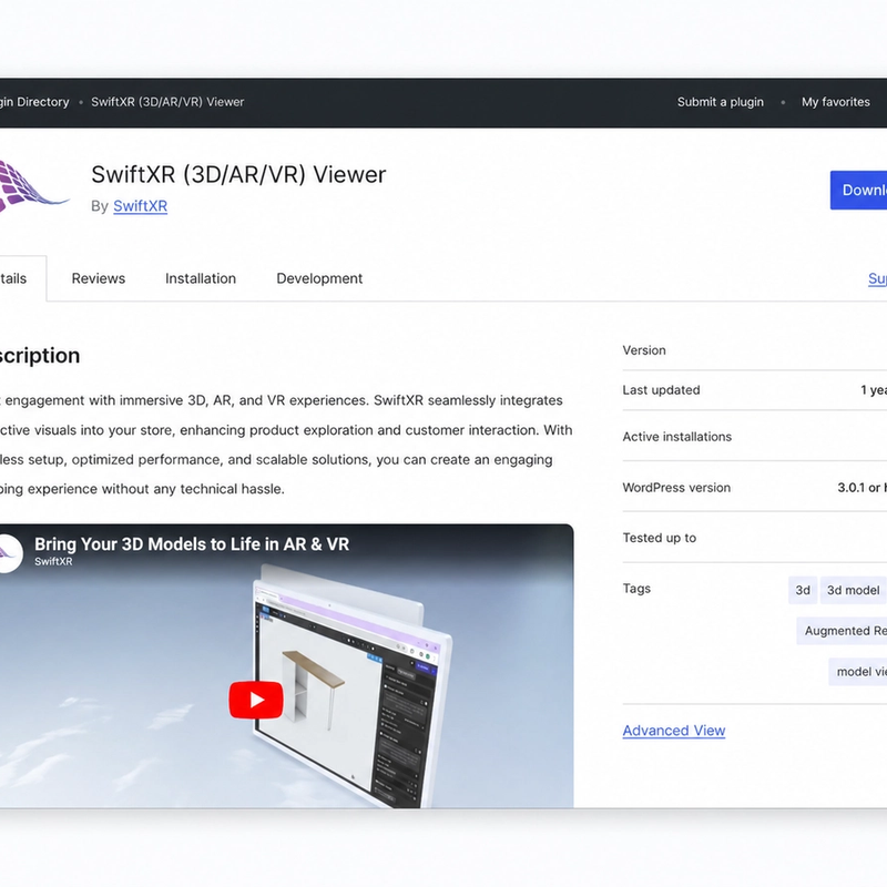 SwiftXR in the WordPress plugin directory