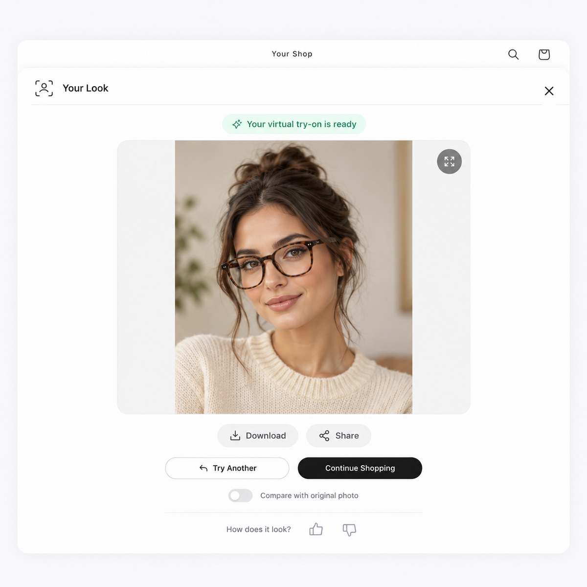Live face tracking placing eyewear on a shopper in the browser.