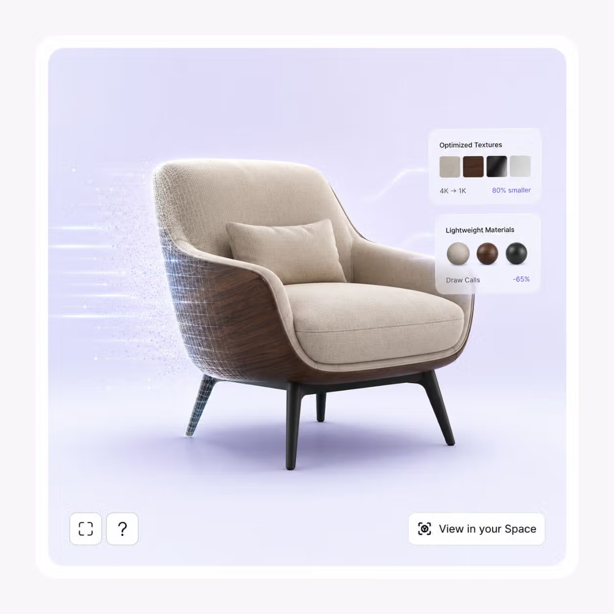 An optimized 3D model loading quickly in the SwiftXR viewer