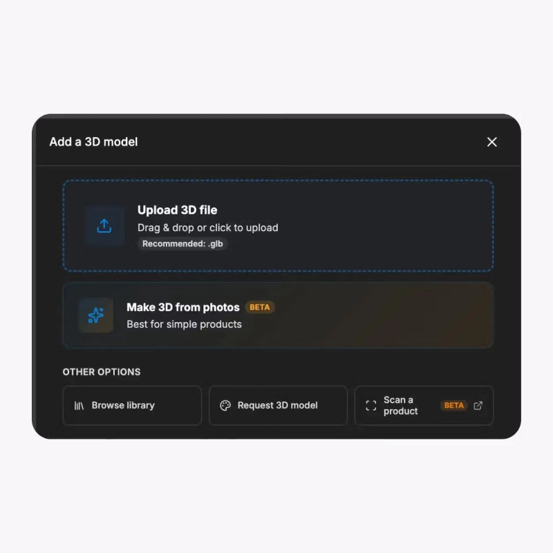 The SwiftXR upload screen showing the supported format badges and the import.