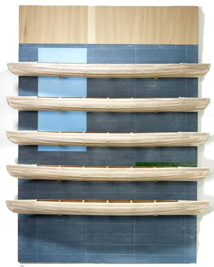 David RUDDELL, Blackboard with Blue and Green, 5 Boats