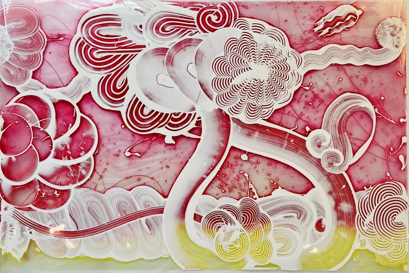 Catherine HOWE, Reverse Mylar Painting (Pink Trumpet)