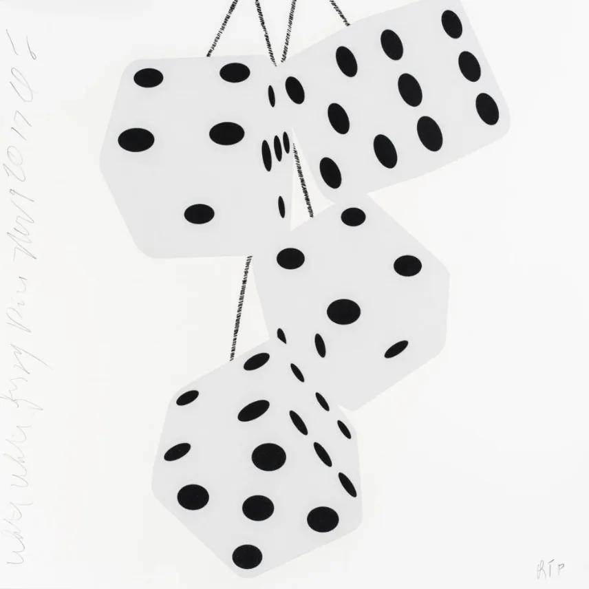 Donald SULTAN, White White Fuzzy Dice, Nov 9, 2017