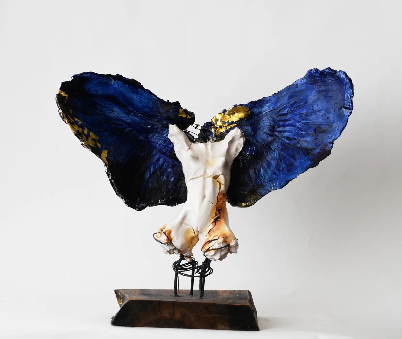 Carl DAHL, Large Blue Winged Angel with 24 C Gold
