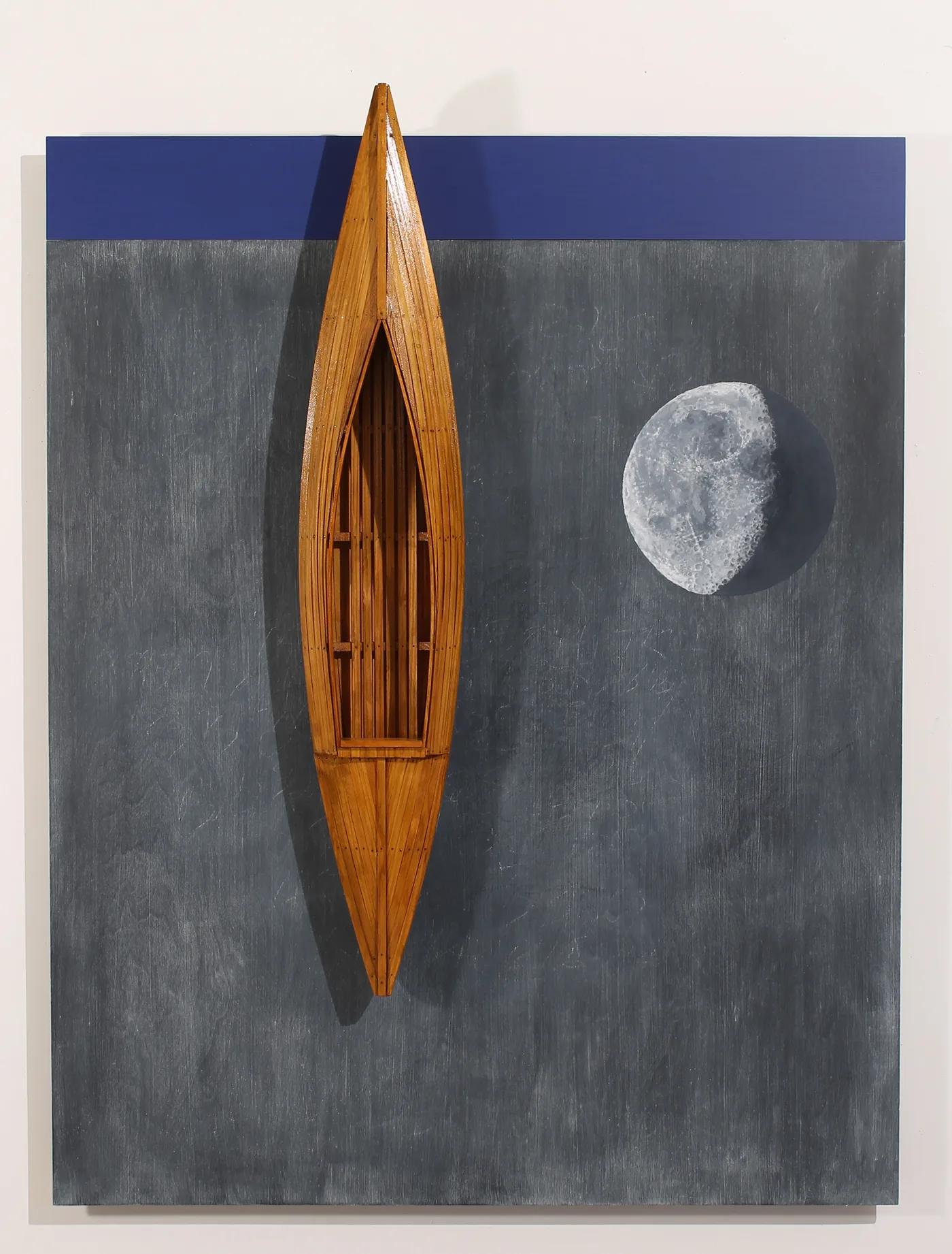 David RUDDELL, lackboard with Moon, Blue Strip, Fir Boat