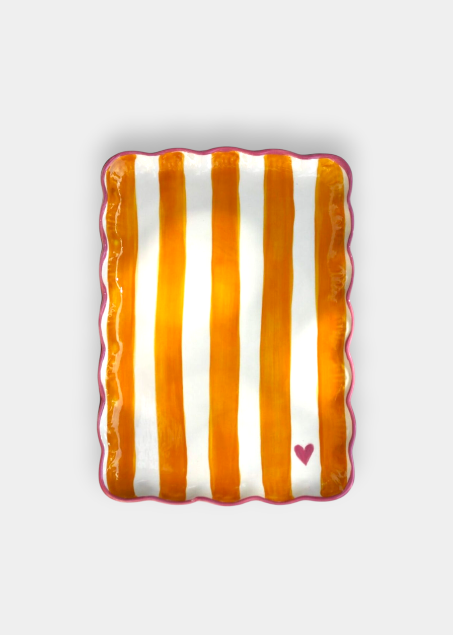 Travessa Stripes Mostarda & Rosa