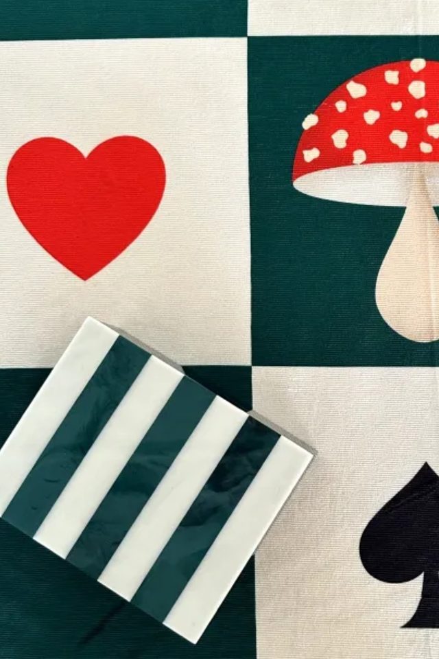 Kit Caixa De Baralho Off White E Verde + Toalha De Baralho
