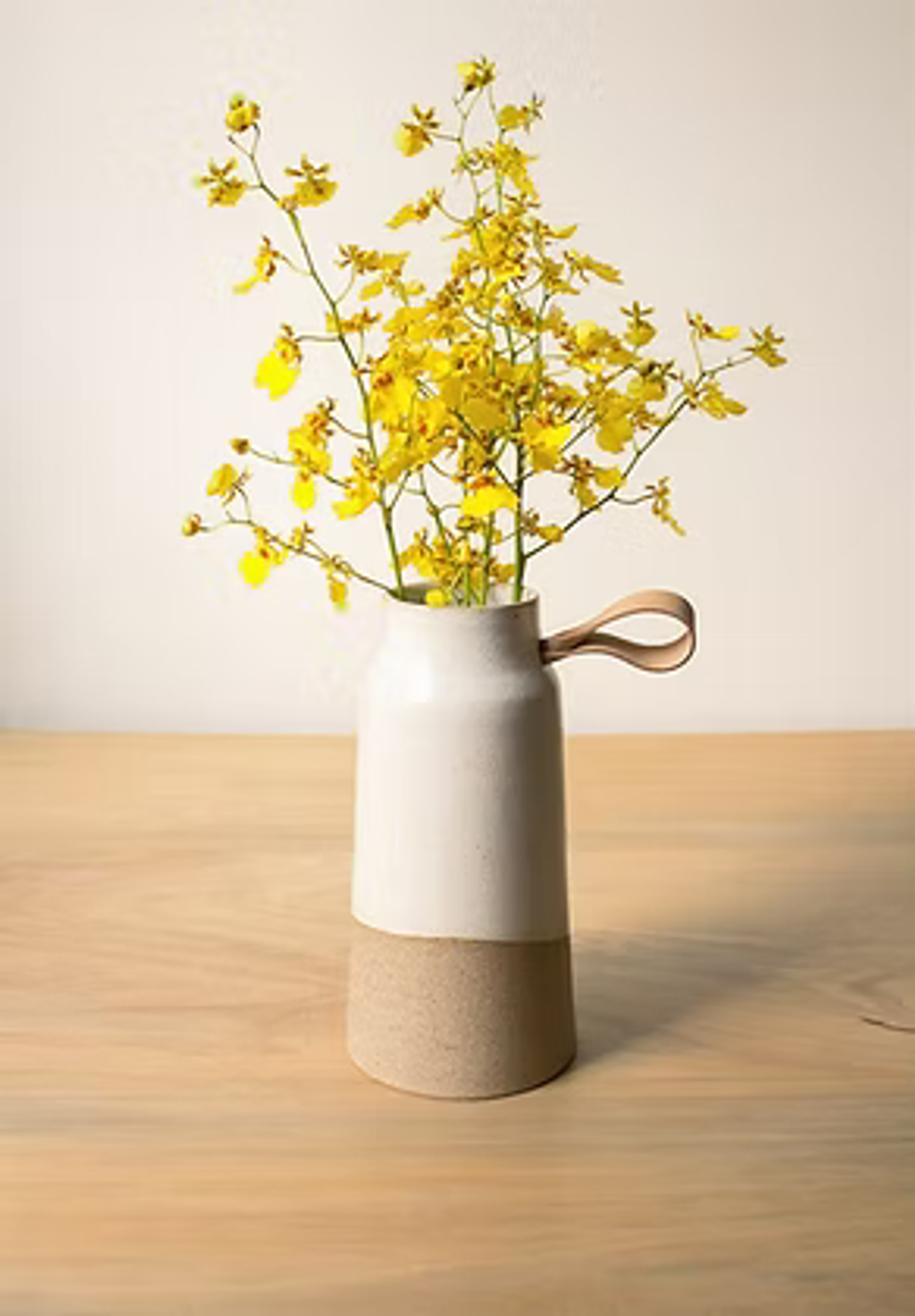 Vaso De Cerâmica Areia Com Couro - Pequeno 2