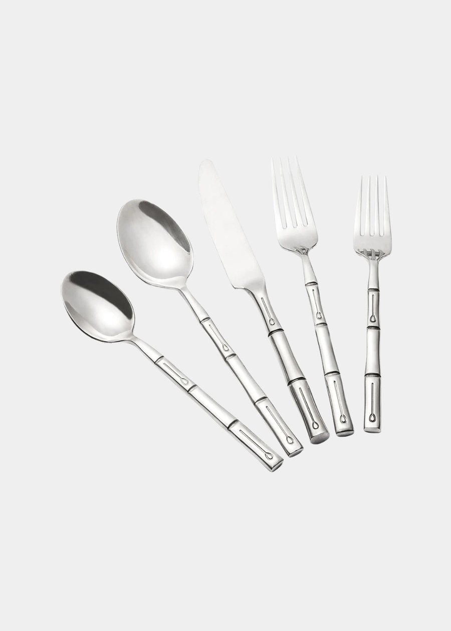 Set 5 Talheres Bambu Prateado