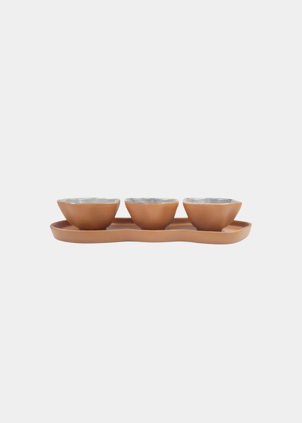Set Aperitivo Bandeja e 3 Bowls Cerâmica Terra