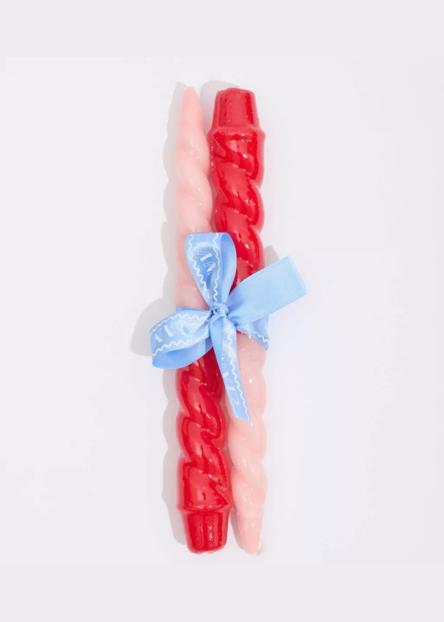 Dupla de Vela Castiçal Duex Rosa E Vermelho