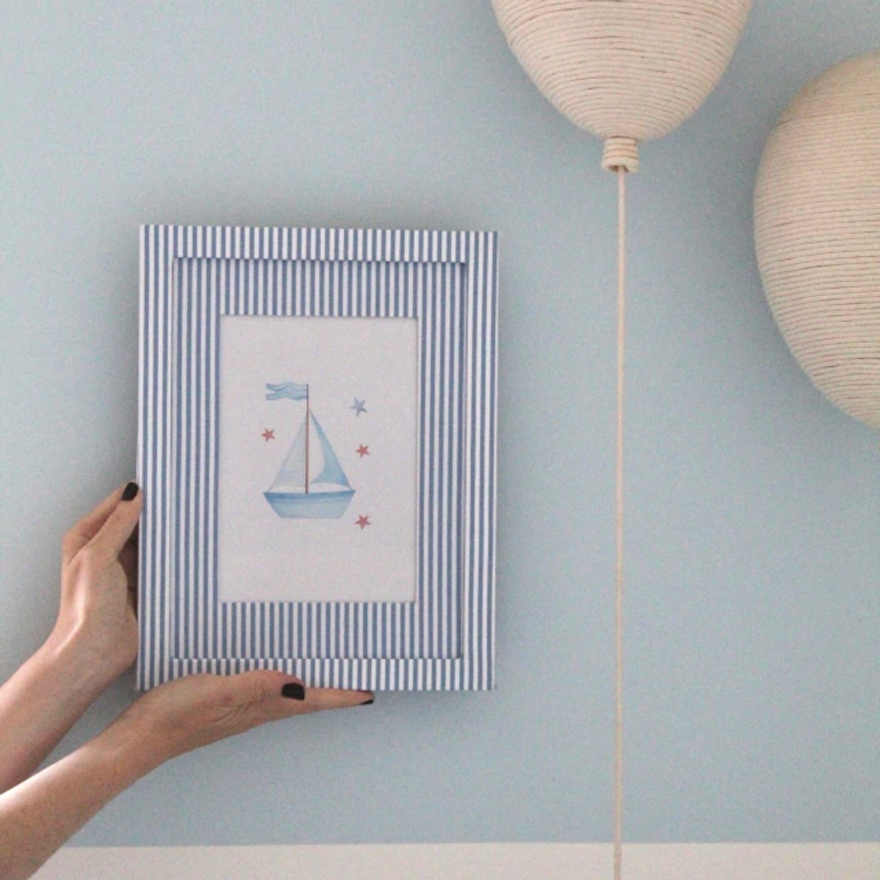 Quadro De Tecido Listrado Azul 3