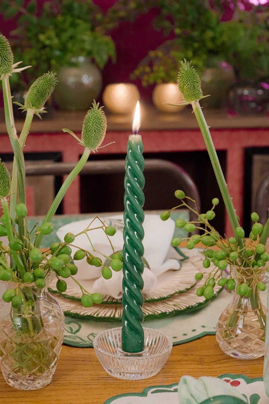 Dupla Vela Castiçal Twist Verde Escuro