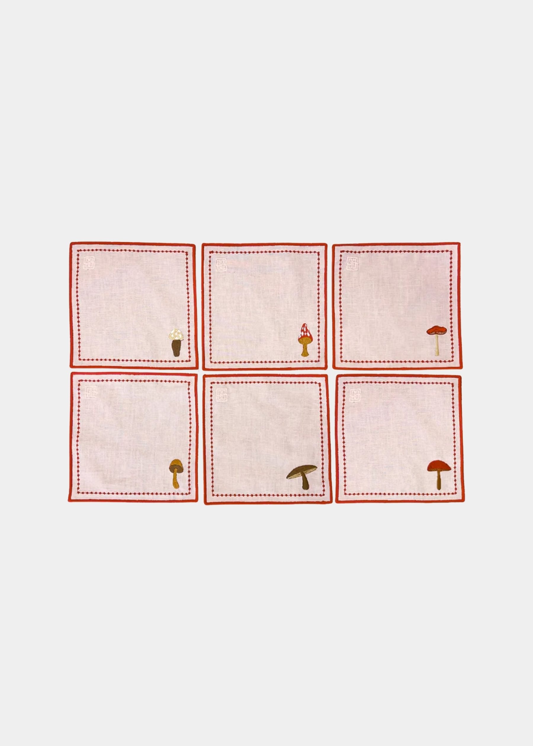 Set Guardanapo Linho Puro Cogumelo Rosado 2