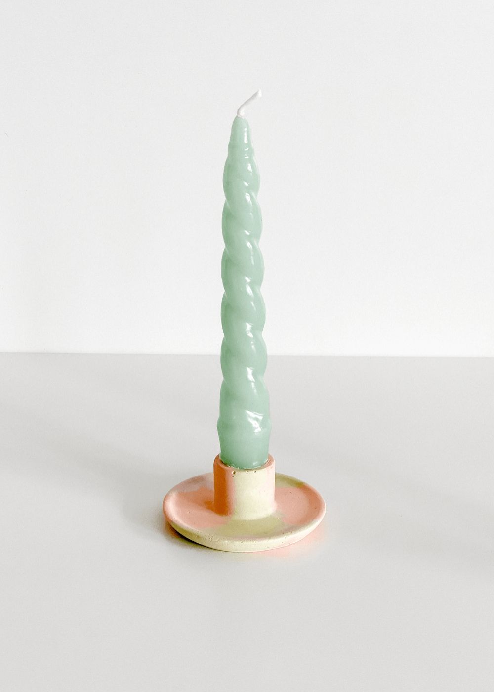 Vela Castiçal Espiral Verniz Verde Menta