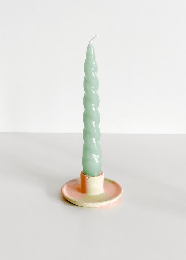 Vela Castiçal Espiral Verniz Verde Menta