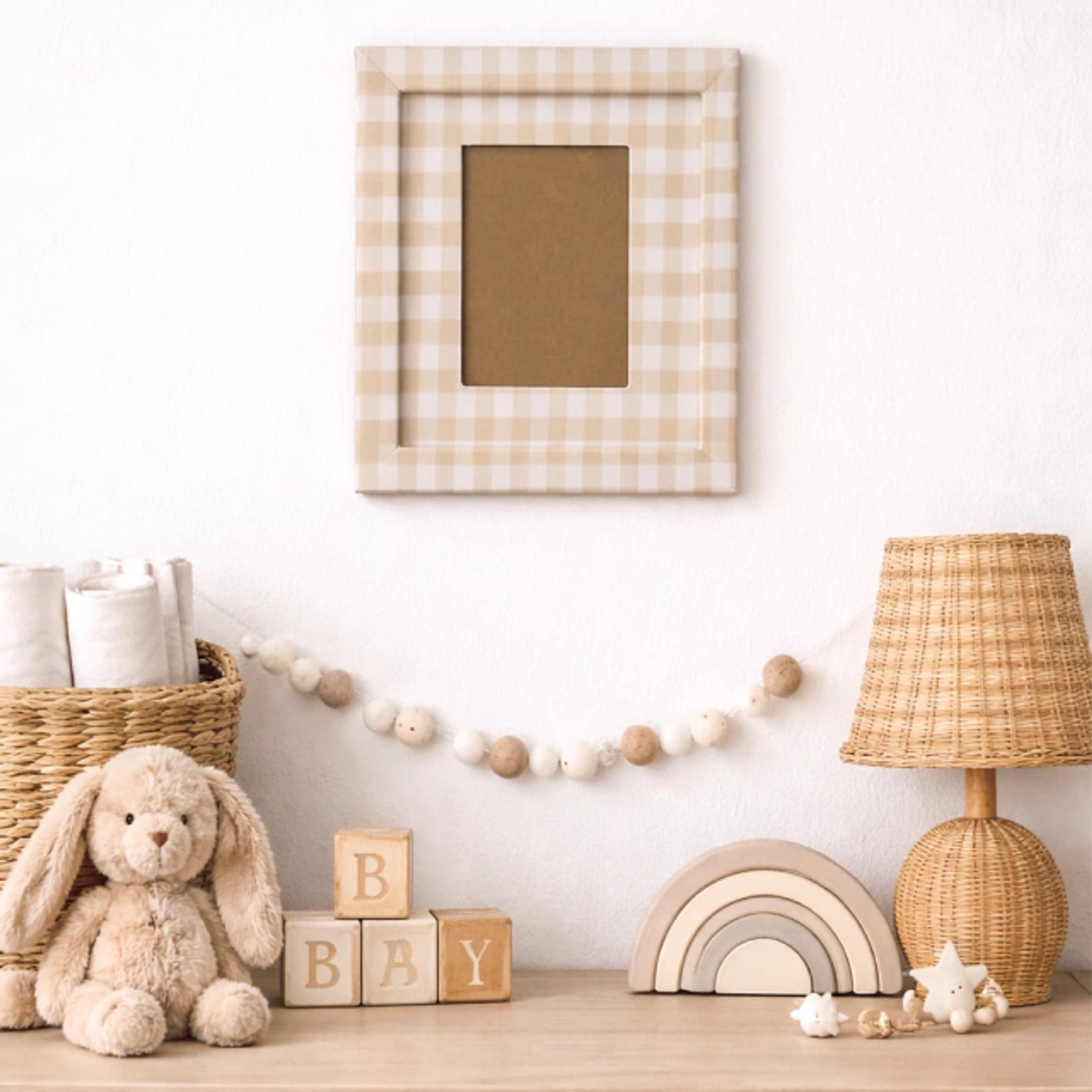 Quadro De Tecido Xadrez Bege 2