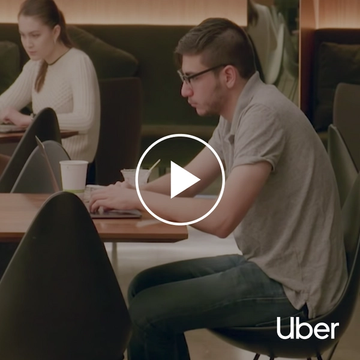 Frame still of someone typing on a laptop, that links to a video on Uber