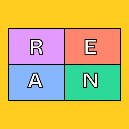 four rectangles with the letters R-E-A-N on them