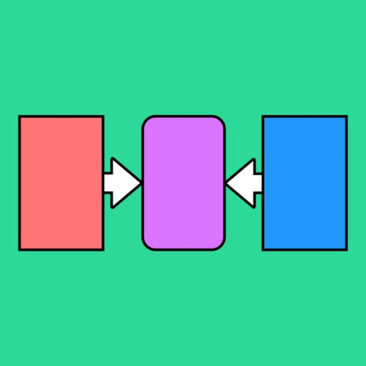 three rectangles in a row with arrows pointing to the middle rectangle