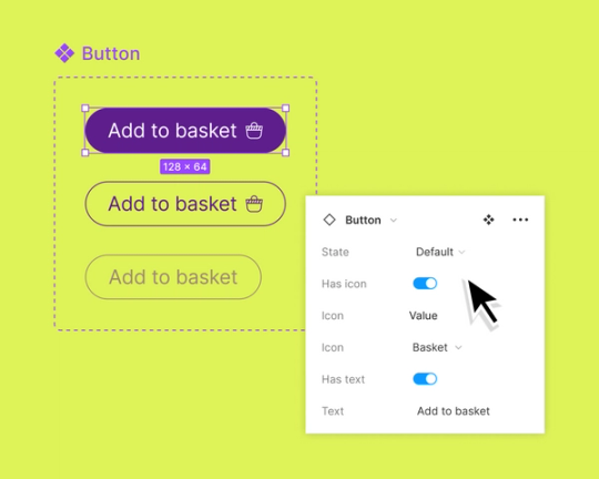A cursor choosing from a menu of custom variables for a button