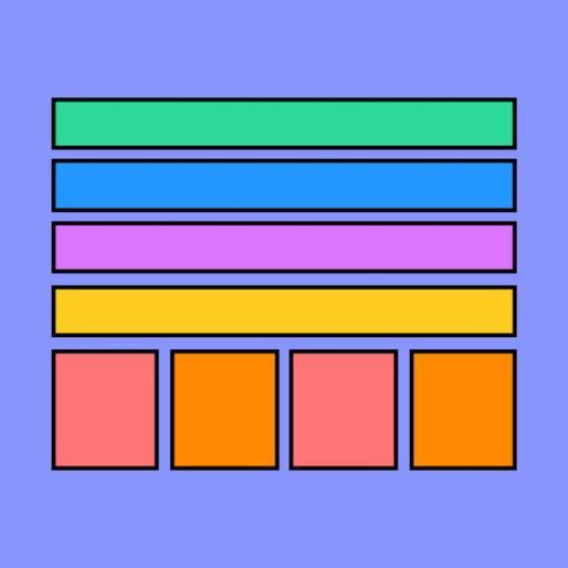 four rows of colorful rectangles stacked on top of four colorful squares