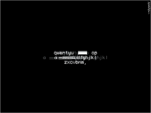 white pixel type layering over itself spelling qwertyuop dfghjkl zxcvbn on a black background