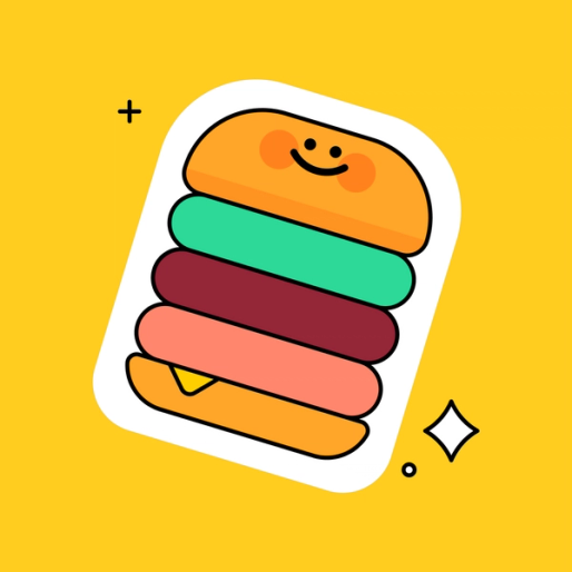 simple sandwich graphic on a yellow background with a smiley face on the bun