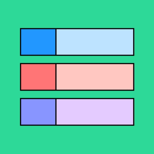 three colorful rectangles overlayed on a green background