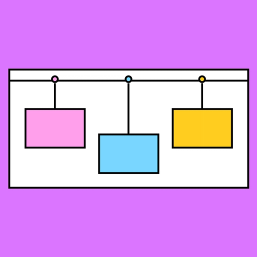 horizontal line with three hanging boxes