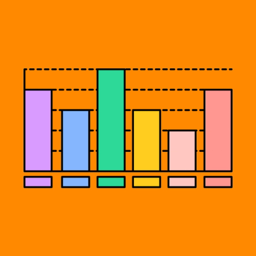 vertical facing colorful bar graph over an orange background
