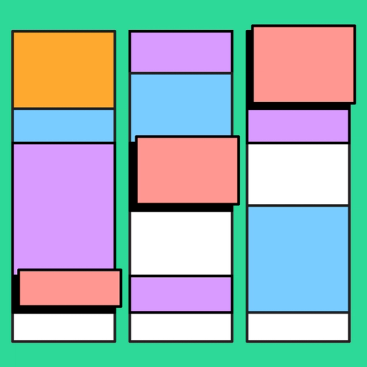 colorful squares and rectangles in three columns
