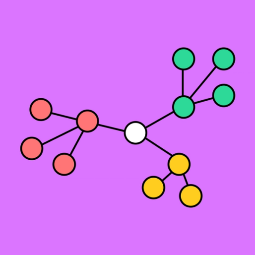diagram with lines that connect to colorful nodes